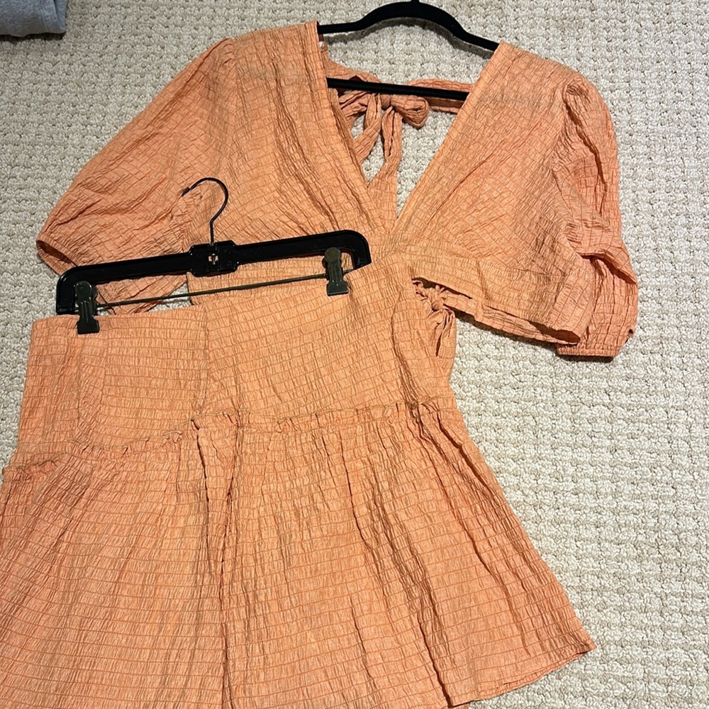 She In Orange Guaze Skirt Set